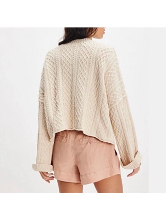 Free People Washed Ashore Cardi Large Knit Tea Beige Cream Oatmeal sz xs - Picture 5 of 10